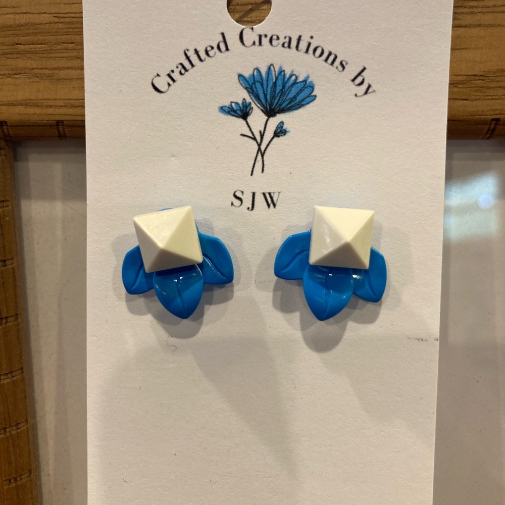 Blue and White Geometric Earrings